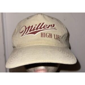 VINTAGE 80'S MILLER HIGH‎ LIFE TRUCKER HAT TAN CORDUROY BEER SNAPBACK CAP NWOT